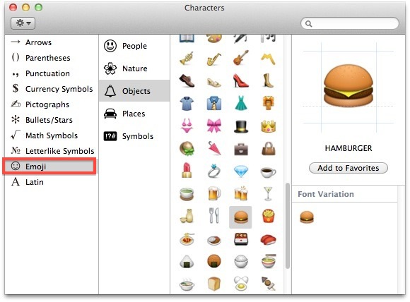 Emoji Character Selector in Mac OS X Lion