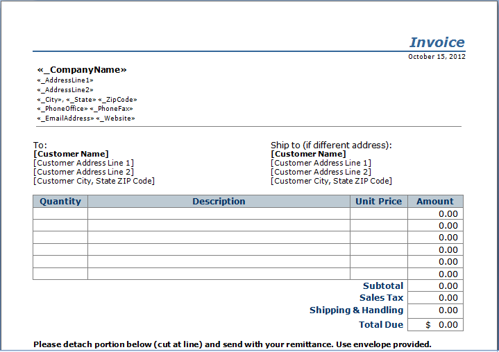 Stub Invoice Template